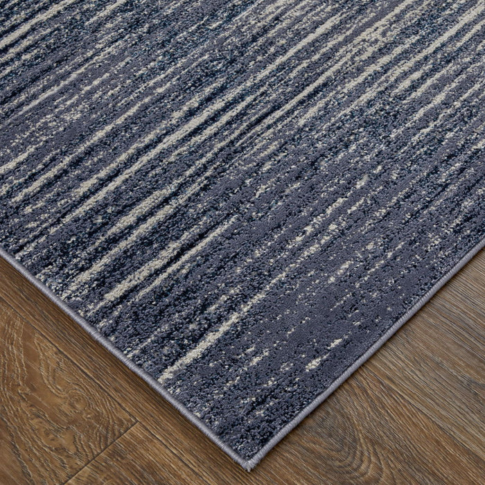 7' x 10' Striped Power Loom Distressed Area Rug - Blue Gray And Ivory