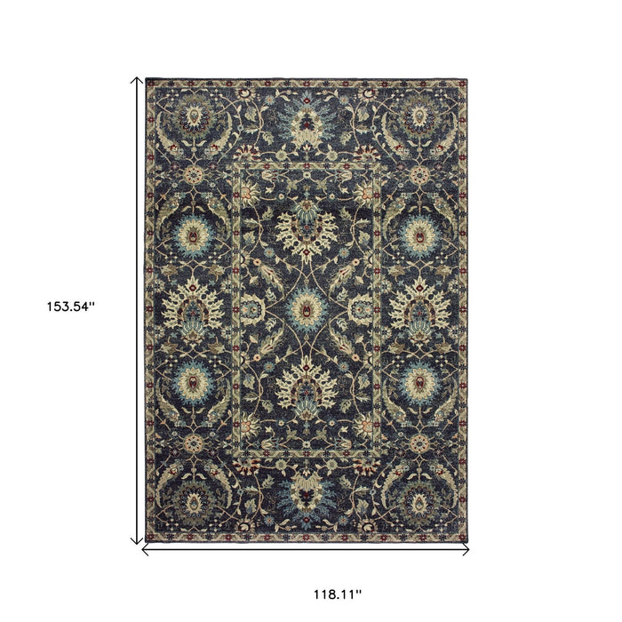 10' X 13' Oriental Area Rug - Navy Blue / Ivory