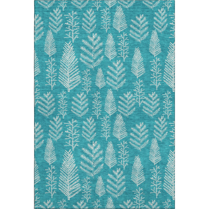 10' X 14' Floral Washable Area Rug With UV Protection (701780) - Teal / Ivory