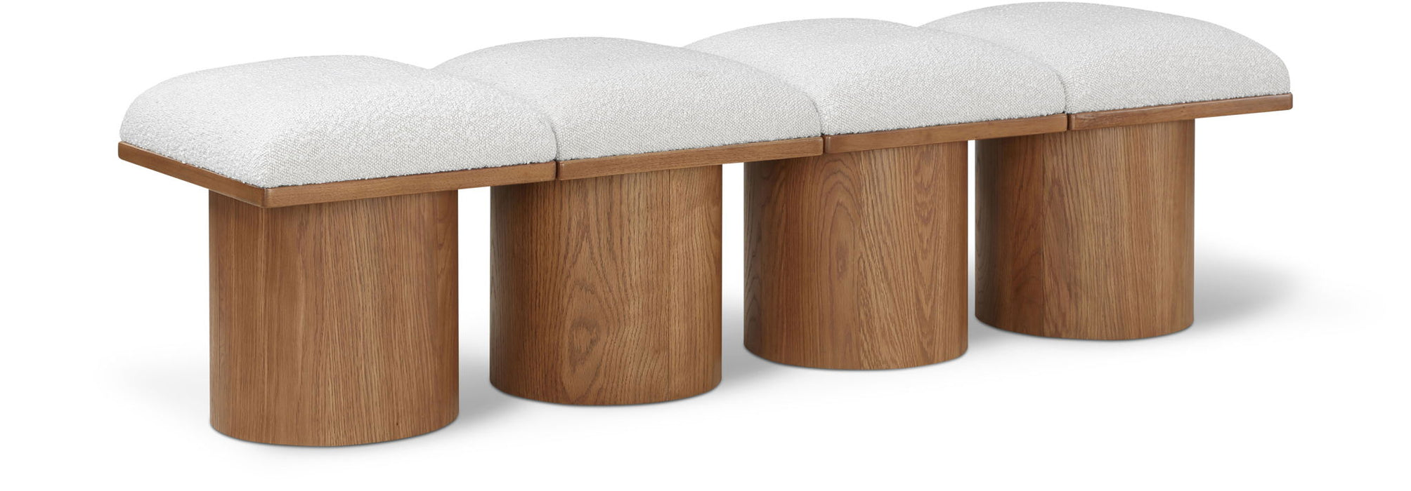 Meridian Furniture Pavilion 4-piece modular upholstered bench set with brown base, showing the versatile, cushioned seating arrangement.