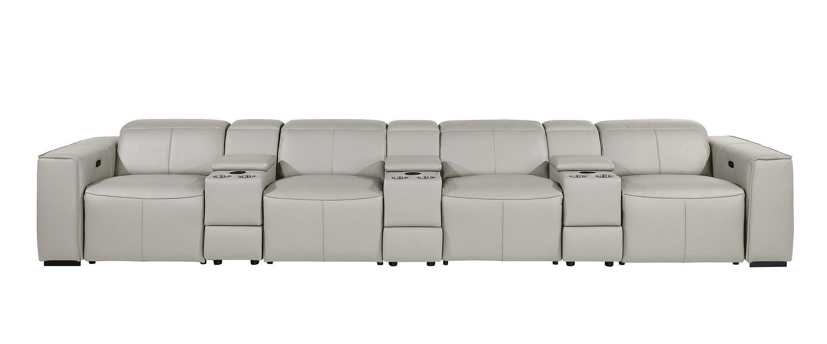 Top Grain Leather Reclining Metal USB Sofa (720424) - Light Gray