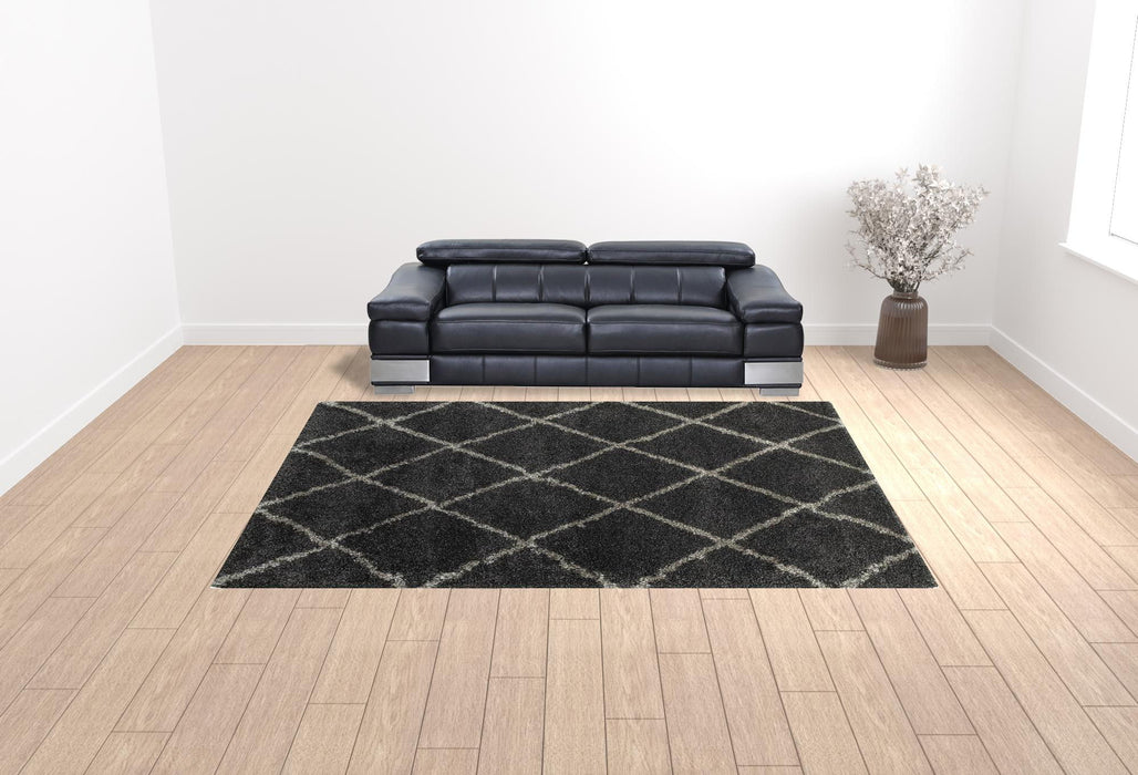 9.8' x 12.8' Geometric Shag Power Loom Stain Resistant Area Rug - Charcoal And Grey