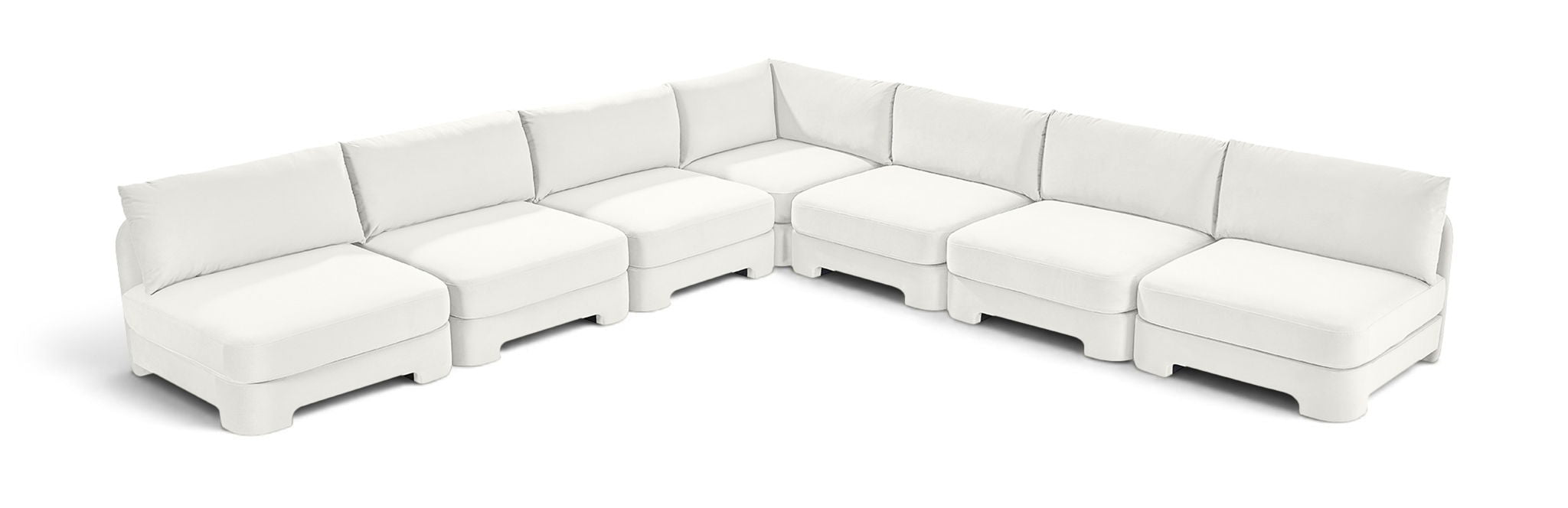 Meridian Furniture Hammond velvet performance fabric 7-piece armless sectional sofa in a modern stationary design.