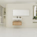 Giga wall-mounted bathroom vanity with resin sink and soft-close drawer in Imitative Oak finish, showing sleek modern design and storage.