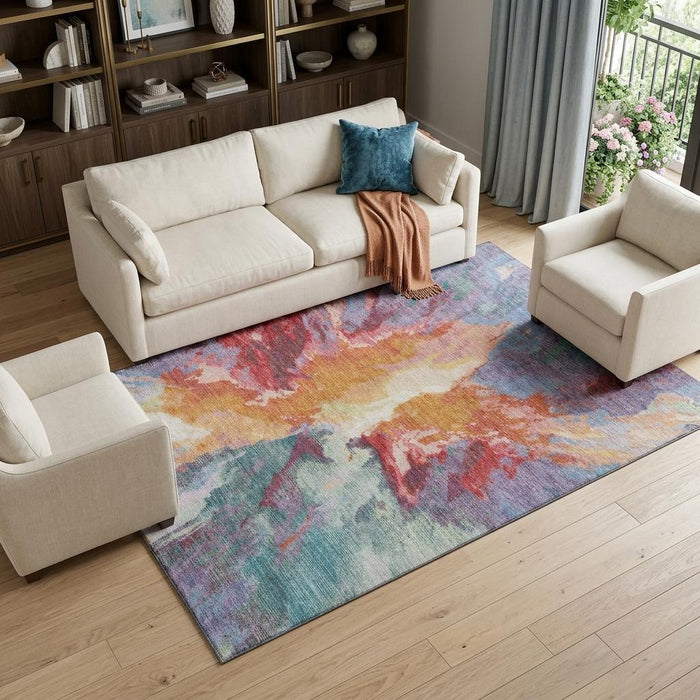 10' X 14' Abstract Washable Area Rug With UV Protection (695456) - Orange / Red / Teal