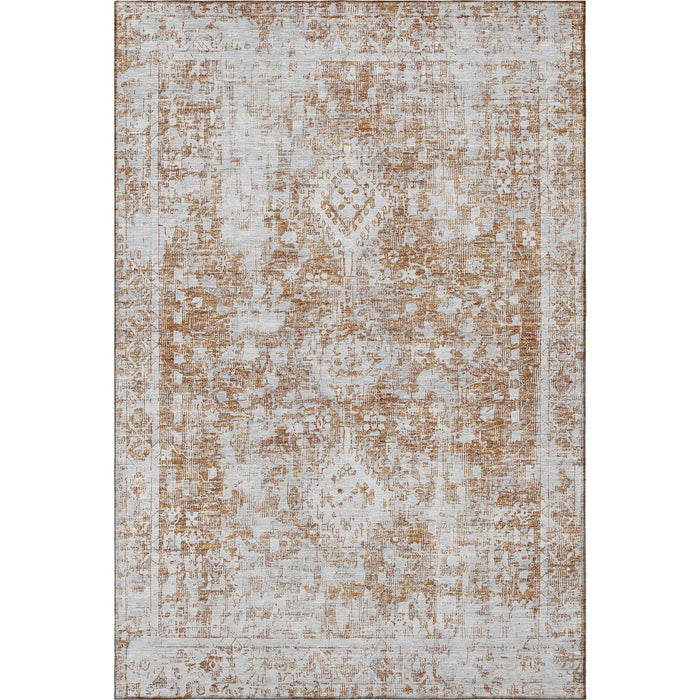 10' X 14' Oriental Washable Area Rug With UV Protection (692022) - Terra Cotta / Silver