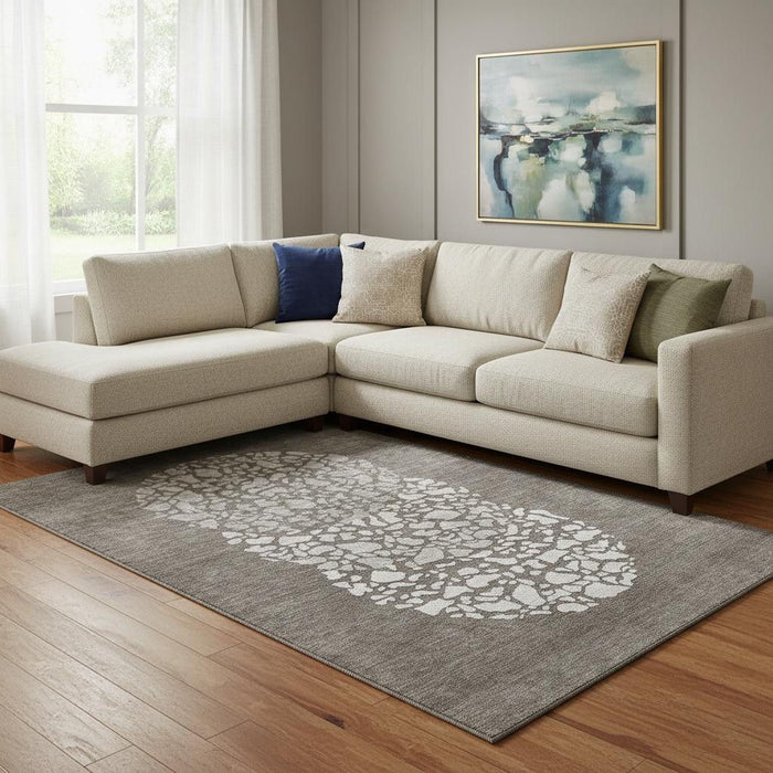 10' X 14' Abstract Washable Area Rug With UV Protection (653608) - Taupe / Ivory