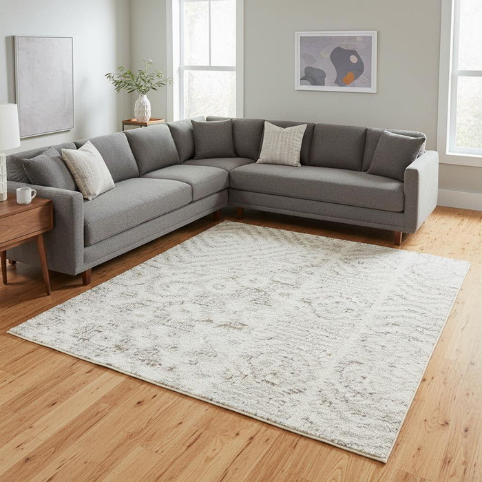 9' X 12' Floral Distressed Non Skid Area Rug (564200) - Ivory / Silver