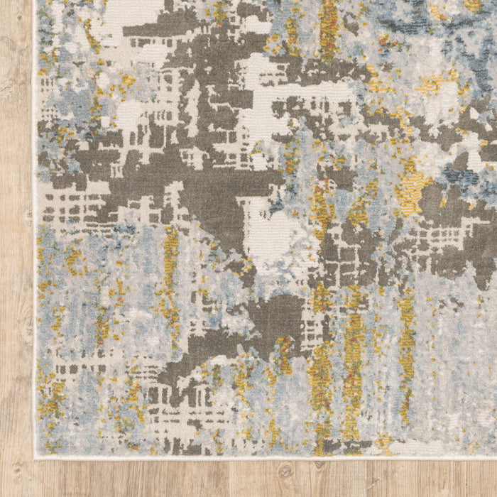 10' x 13' Abstract Power Loom Stain Resistant Area Rug - Gray Blue Beige Gold And Rust