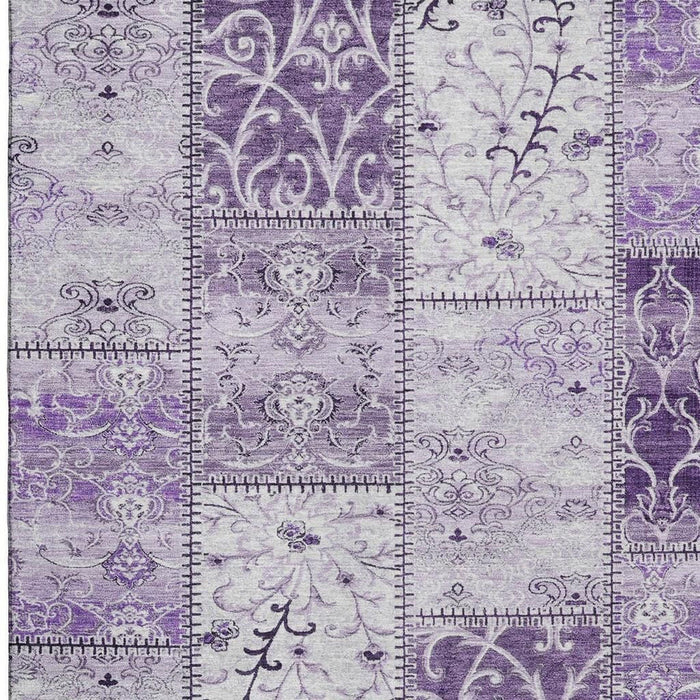 9' X 12' Patchwork Distressed Washable Area Rug With UV Protection (649581) - Purple / Ivory