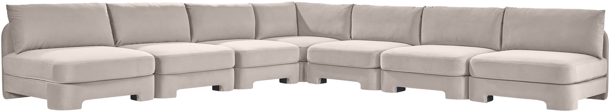 Meridian Furniture Hammond velvet performance fabric 7-piece armless sectional sofa in a modern stationary design.