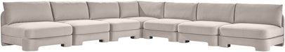 Meridian Furniture Hammond velvet performance fabric 7-piece armless sectional sofa in a modern stationary design.