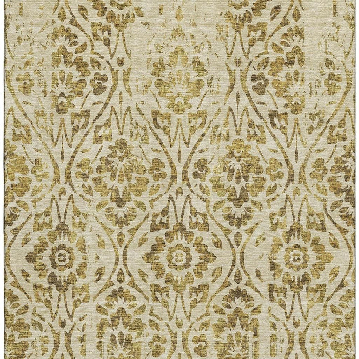 10' X 14' Floral Washable Area Rug With UV Protection (669048) - Gold / Beige