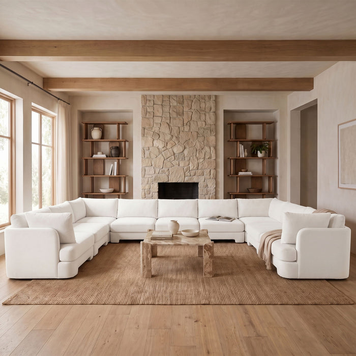 Meridian Furniture Hammond velvet performance fabric 9-piece sectional with plush cushions and modern design, perfect for living rooms.