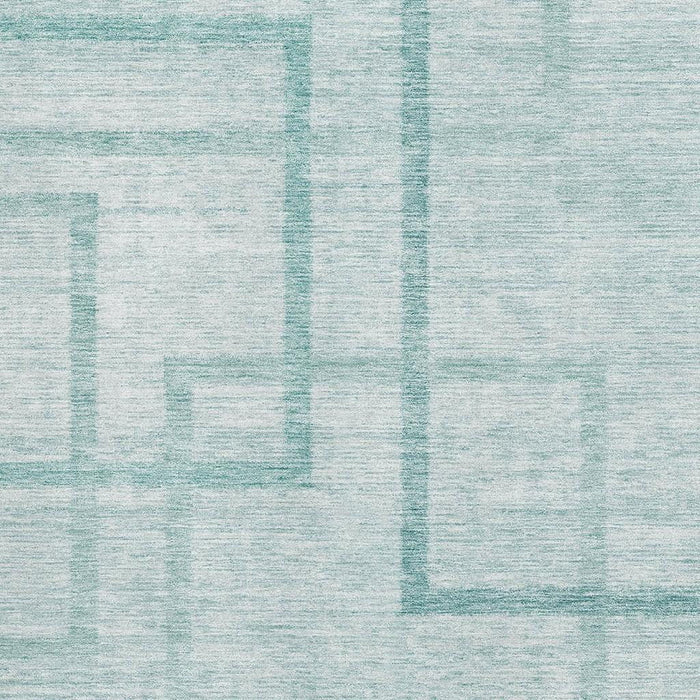 10' X 14' Geometric Washable Area Rug With UV Protection - Teal And Ivory