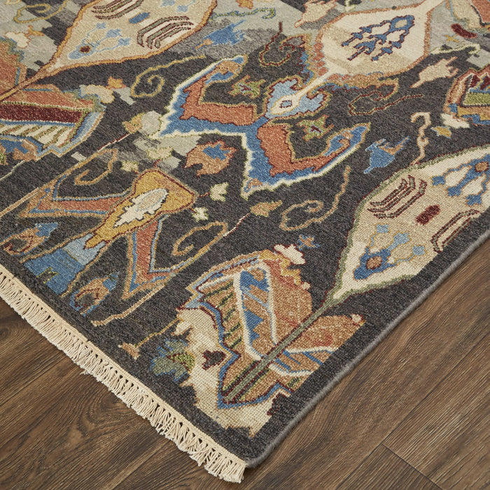 9' X 13' Ikat Hand Knotted Area Rug With Fringe - Blue