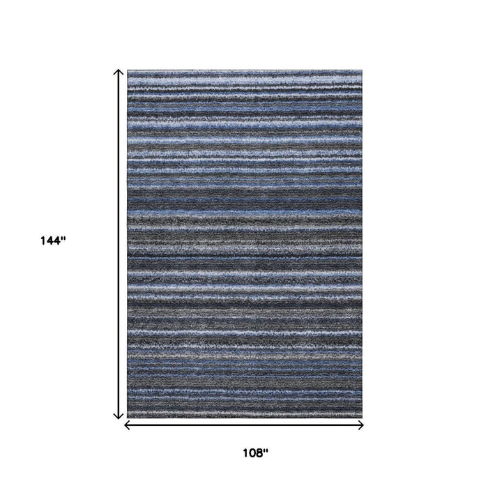 9' X 12' Striped Washable Area Rug With UV Protection (650781) - Blue / Gray