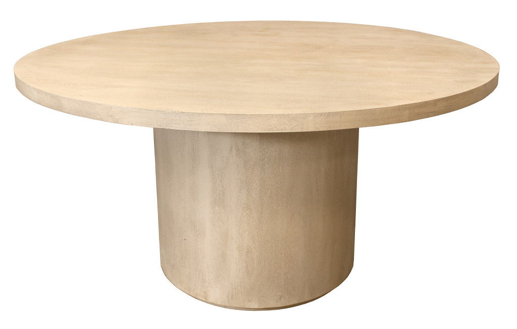 60" Rounded Solid Wood Pedestal Base Dining Table - Brown / Natural