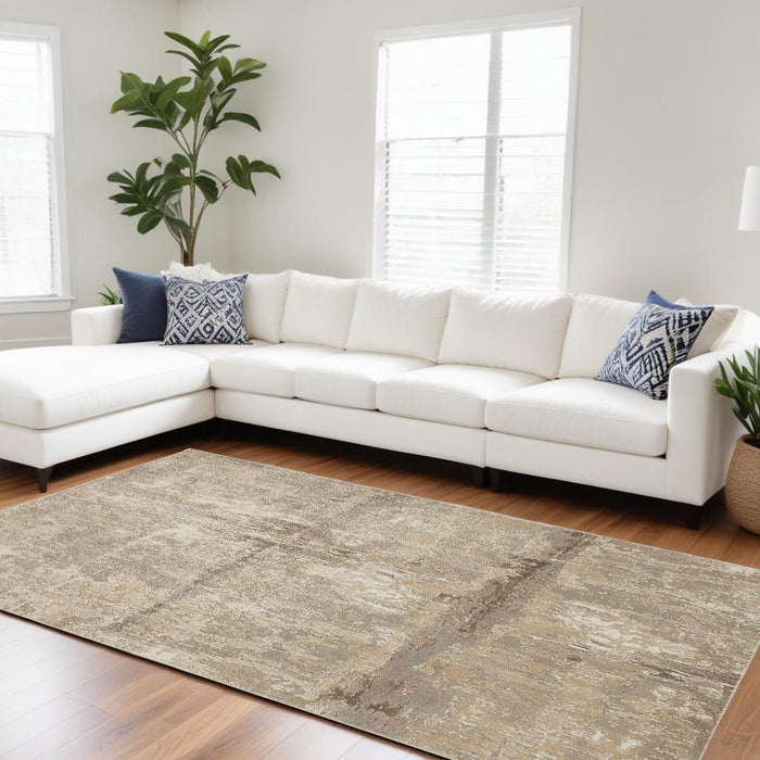 9' x 12' Abstract Viscose Area Rug - Tan Ivory And Brown