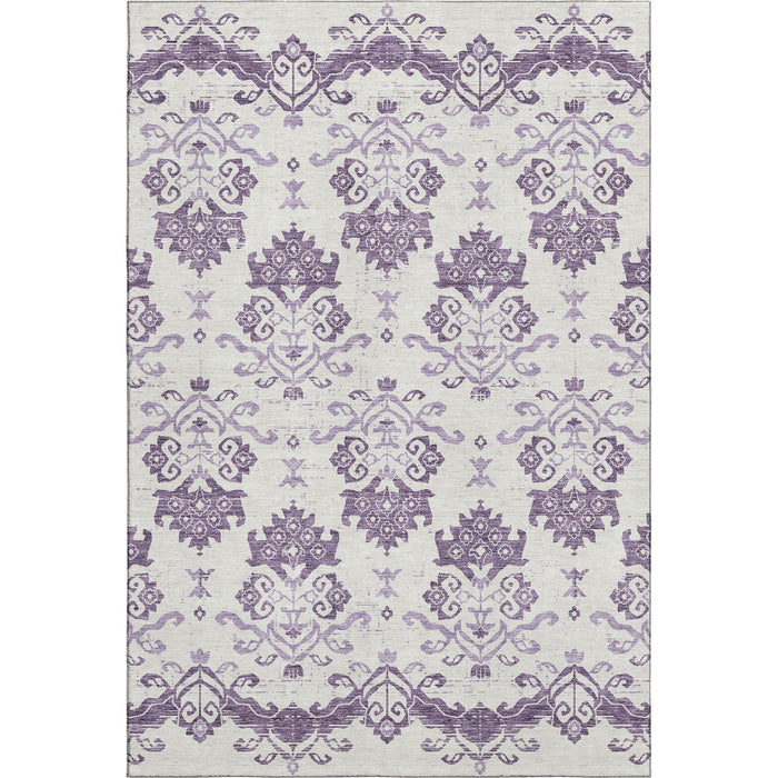 8' X 10' Medallion Washable Area Rug With UV Protection - Purple / Ivory