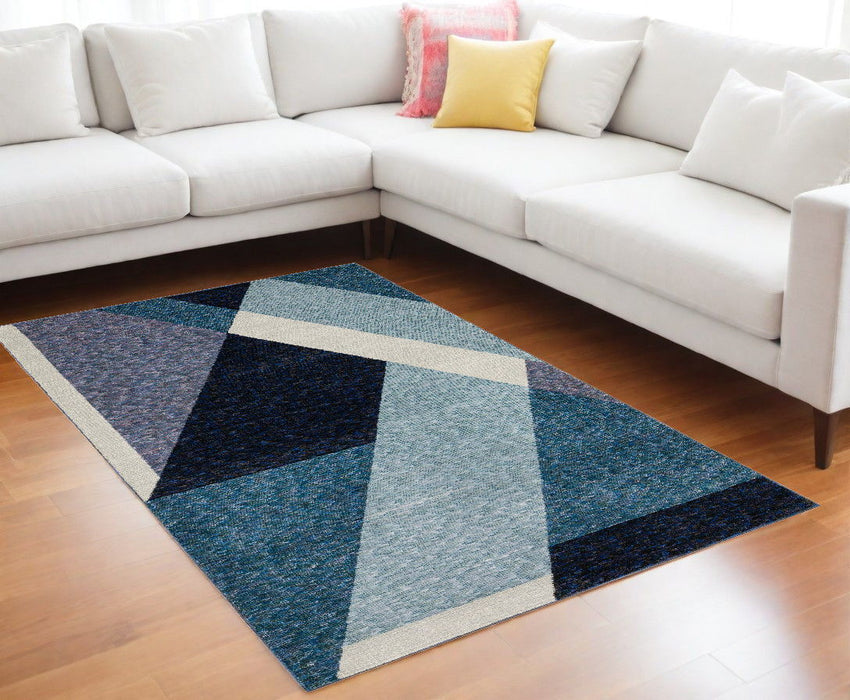 10' x 13' Geometric Power Loom Area Rug - Blue Purple Gray And Teal