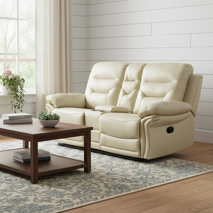Faux Leather Manual Reclining Love Seat With Storage - Beige