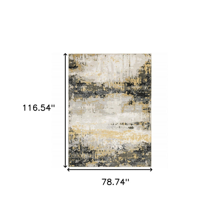 6' x 9' Abstract Power Loom Stain Resistant Area Rug - Gray Gold Beige Black And Brown