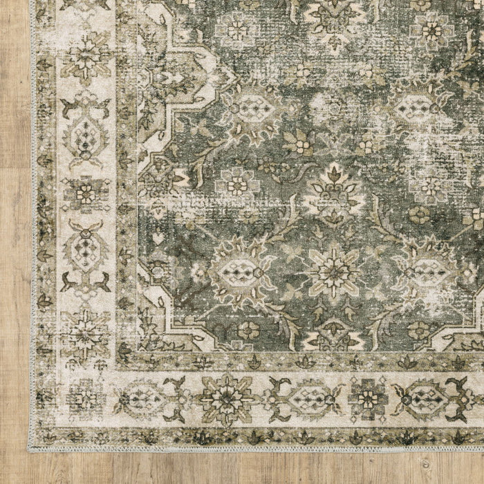 8' x 10' Oriental Printed Stain Resistant Non Skid Area Rug - Blue And Beige