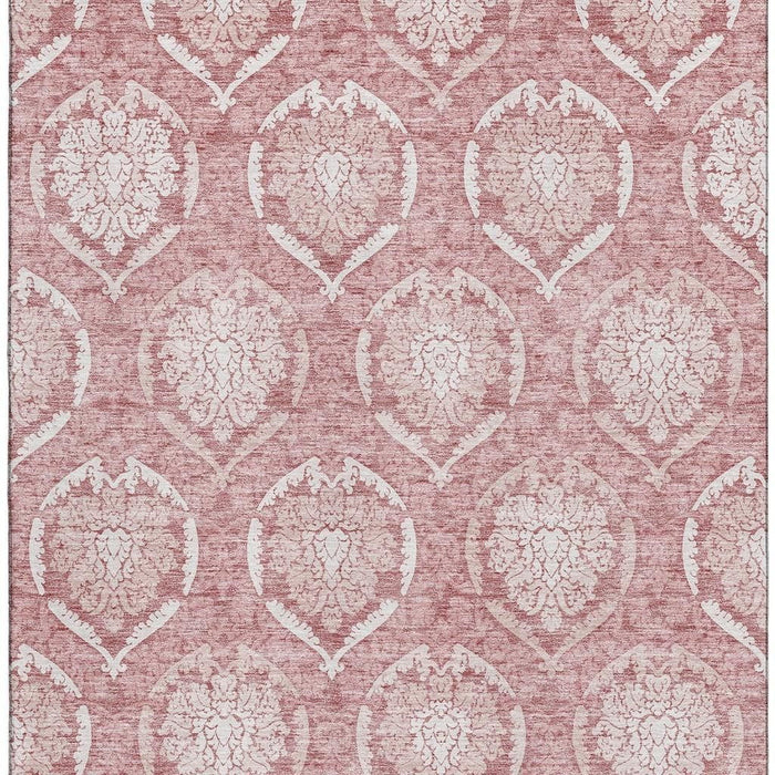 8' X 10' Medallion Washable Area Rug With UV Protection - Pink And Ivory