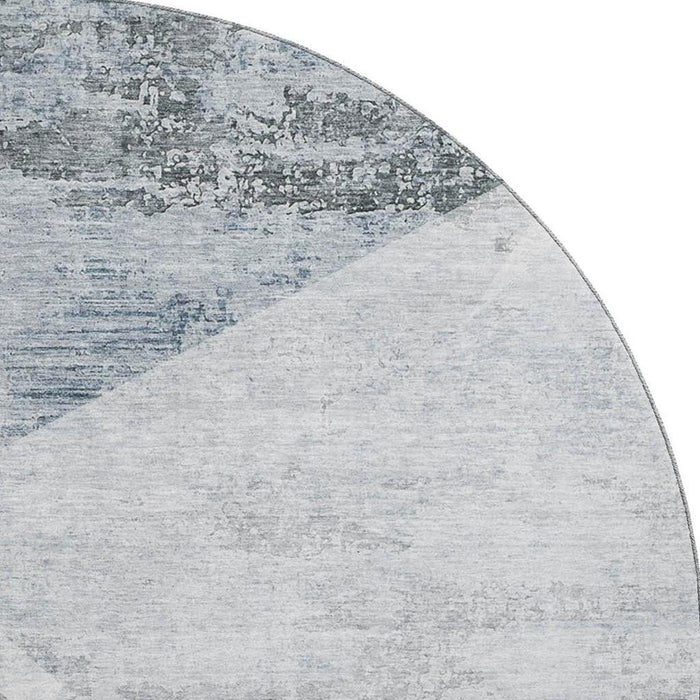 8' Geometric Washable Round Rug With UV Protection - Sky Blue
