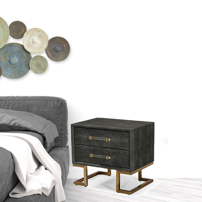 22" Shagreen Two Drawer Nightstand - Gray