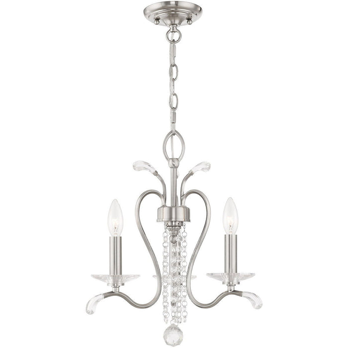 18" Three Light Metal Dimmable Chandelier With Shades - Nickel / Clear