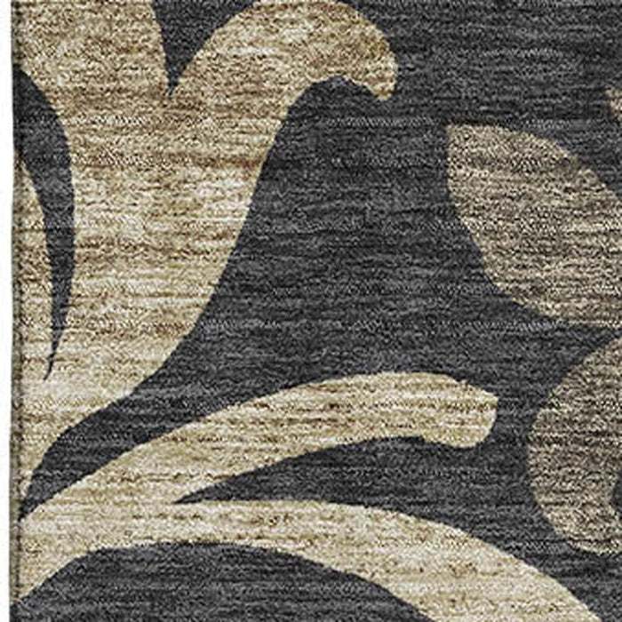 10' X 14' Floral Washable Area Rug With UV Protection - Black