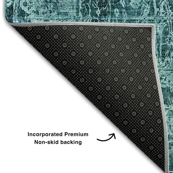 8' X 10' Abstract Washable Area Rug With UV Protection (649058) - Teal / Ivory