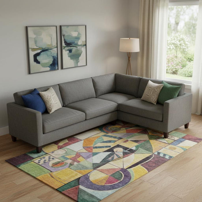 10' X 14' Abstract Washable Area Rug With UV Protection (700415) - Gold / Purple / Ivory