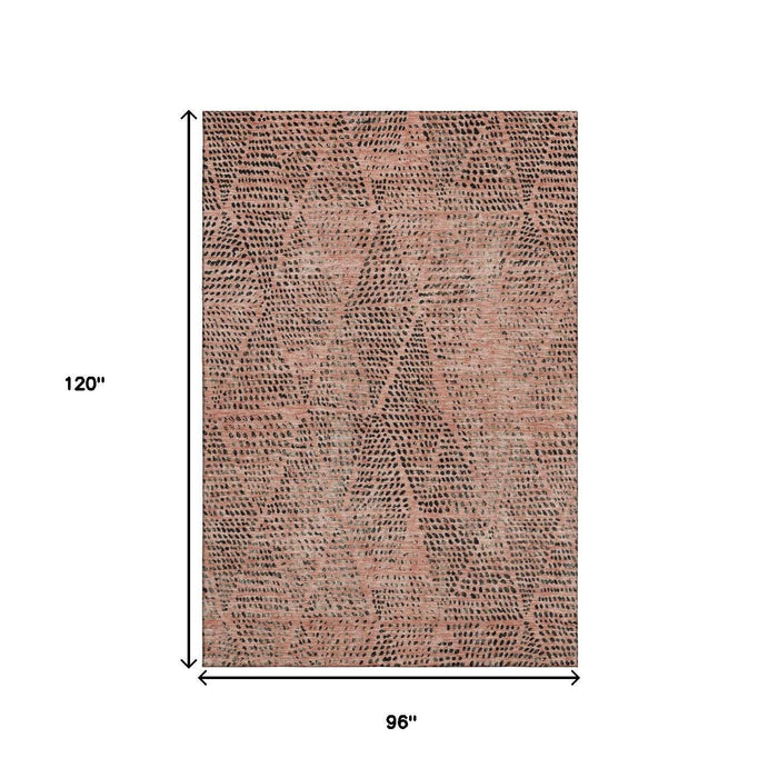 8' X 10' Diamond Washable Area Rug With UV Protection (650606) - Salmon / Charcoal