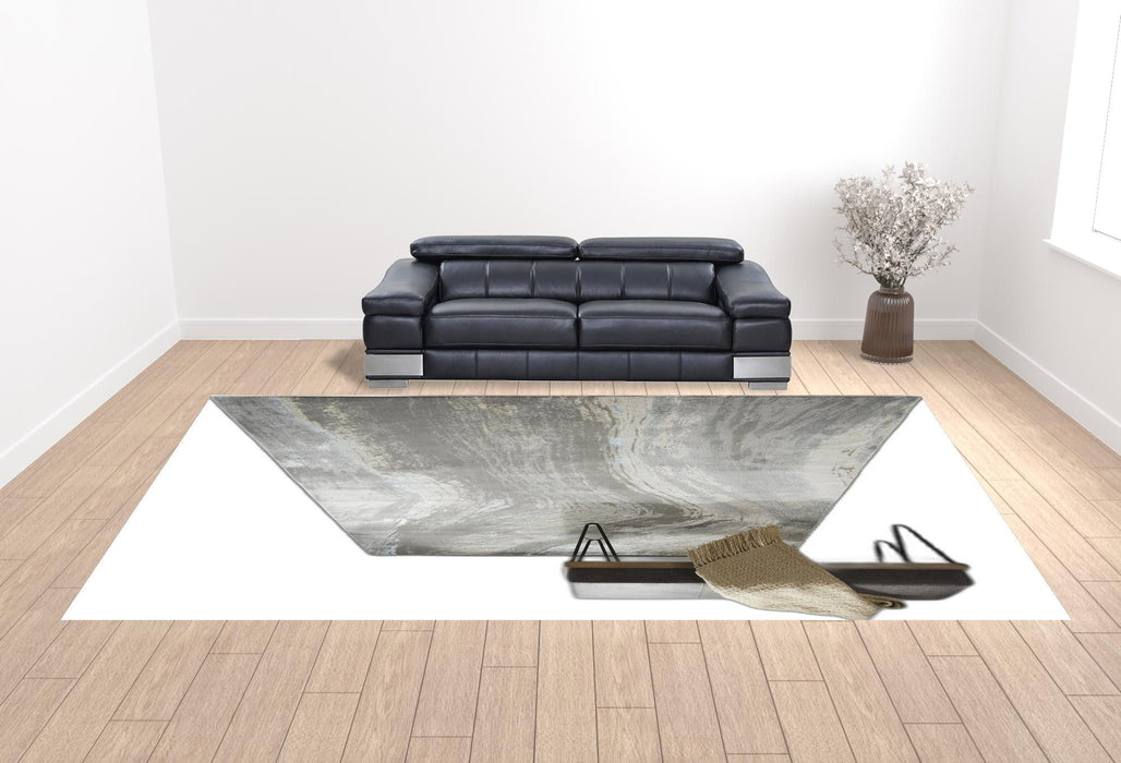 12' x 18' Abstract Polyester Area Rug - Gray Ivory And Blue