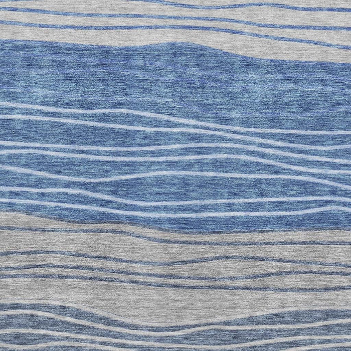 10' X 14' Striped Washable Area Rug With UV Protection - Blue / Gray
