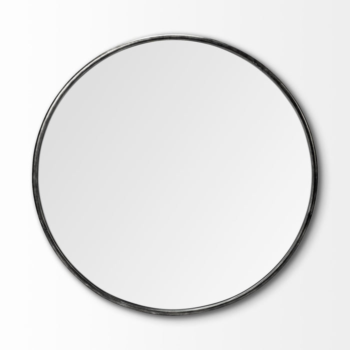 47" Round Metal Frame Wall Mirror - Black