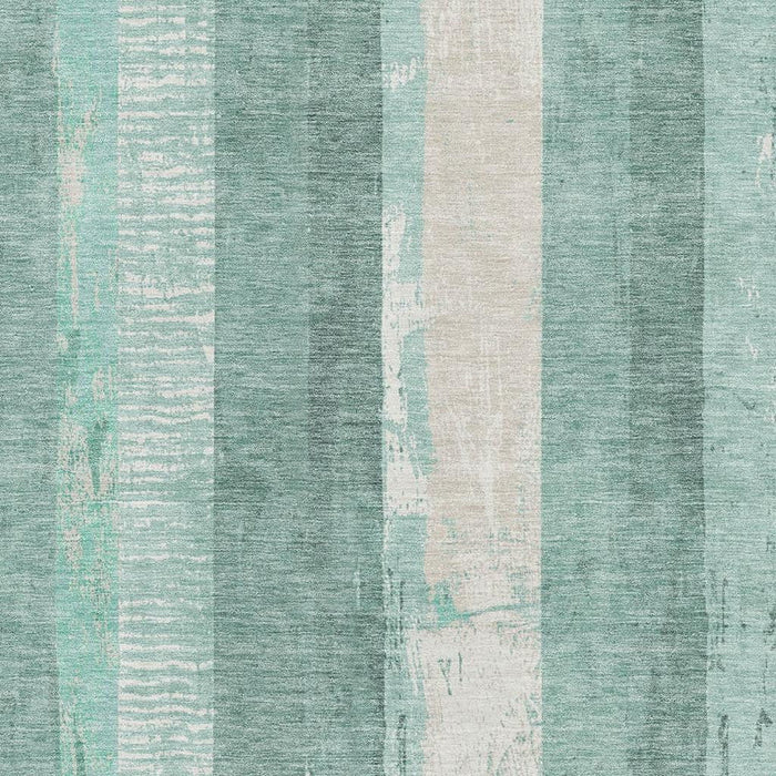 10' X 14' Striped Washable Area Rug With UV Protection (697296) - Pale Aqua / Teal / Beige