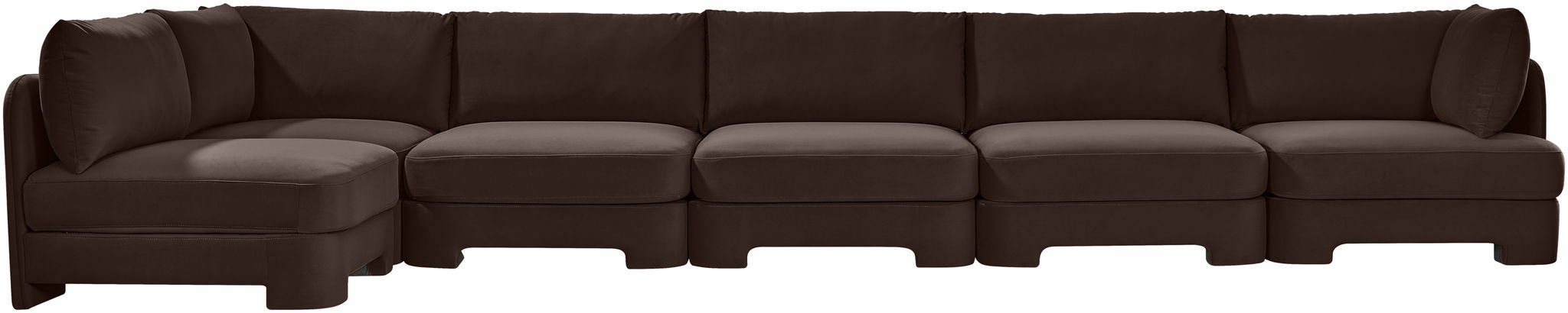 Meridian Furniture Hammond velvet performance fabric 6-piece L-shaped armless sectional sofa for stationary living room seating.