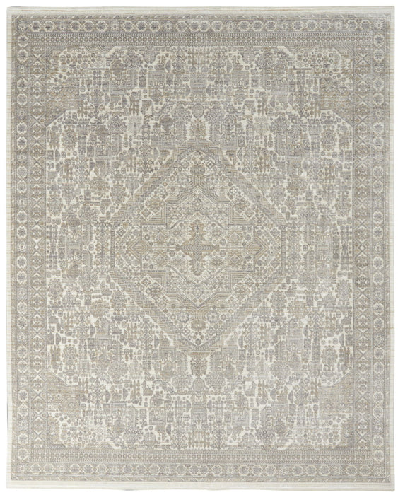 8' X 10' Floral Non Skid Area Rug With Fringe (550724) - Ivory / Beige / Cream