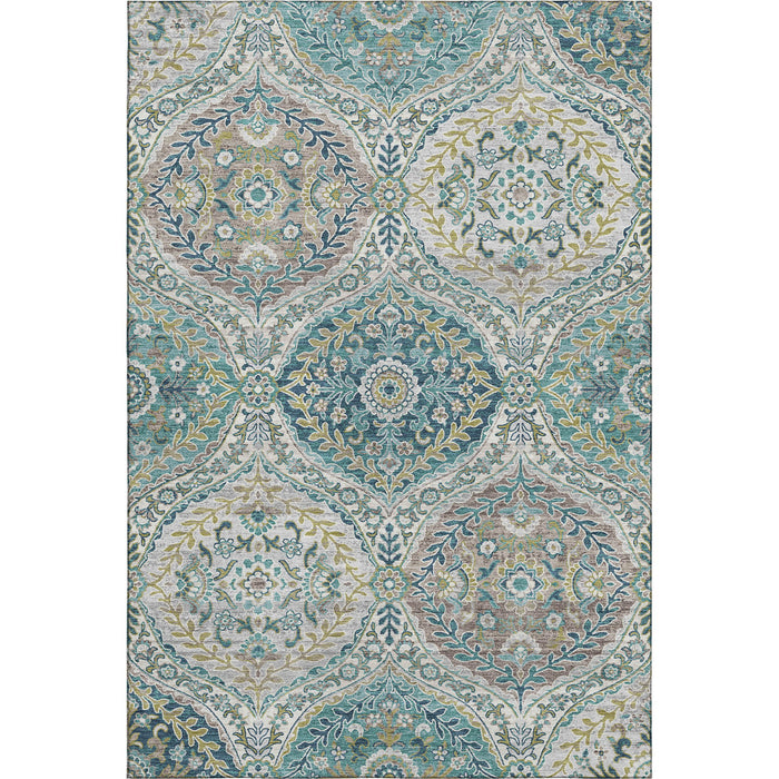 10' X 14' Floral Washable Area Rug With UV Protection (710304) - Teal / Ivory / Beige