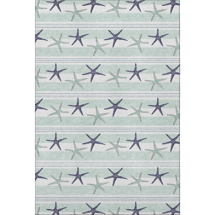8' X 10' Geometric Washable Area Rug With UV Protection (646125) - Aqua / Navy Blue / Ivory