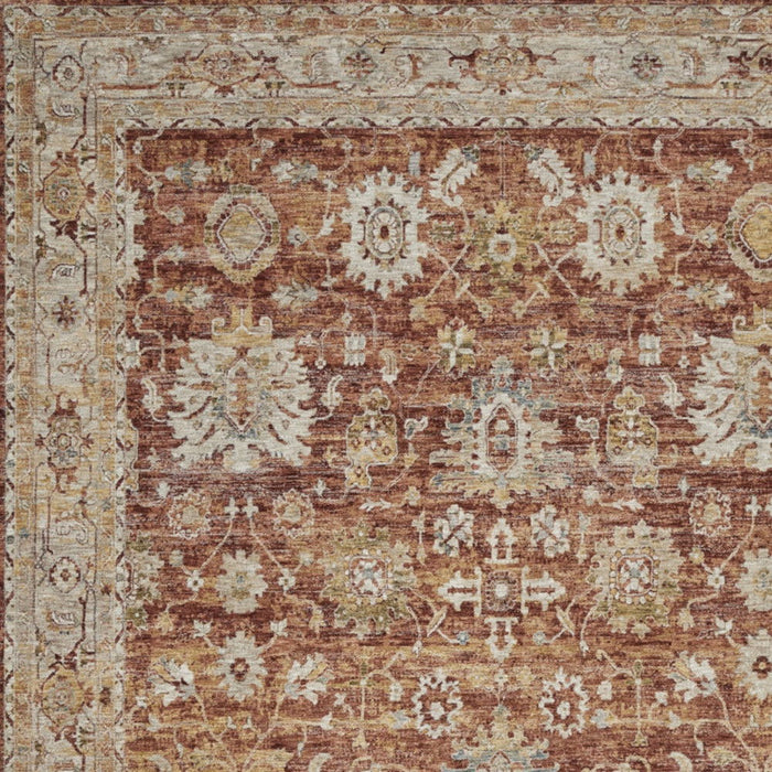 9' X 13' Geometric Distressed Area Rug (553101) - Rust / Ivory / Blue