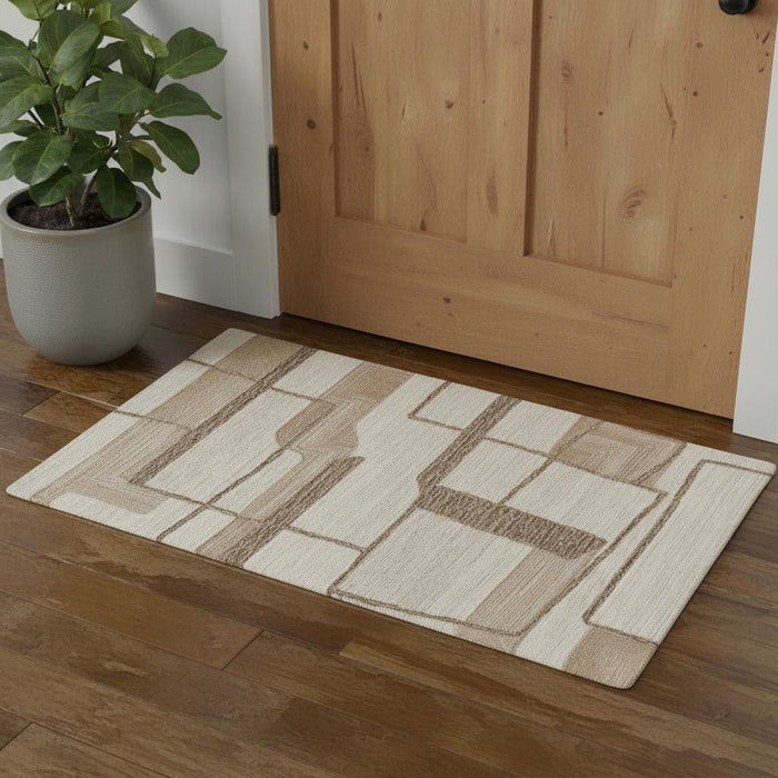 2' X 3' Wool Geometric Hand Tufted Area Rug (567632) - Brown / Tan / Ivory