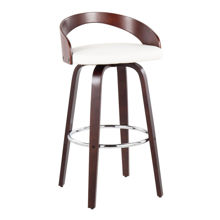 Grotto - Barstool With Swivel - Cherry With White Faux Leather (Set of 2)