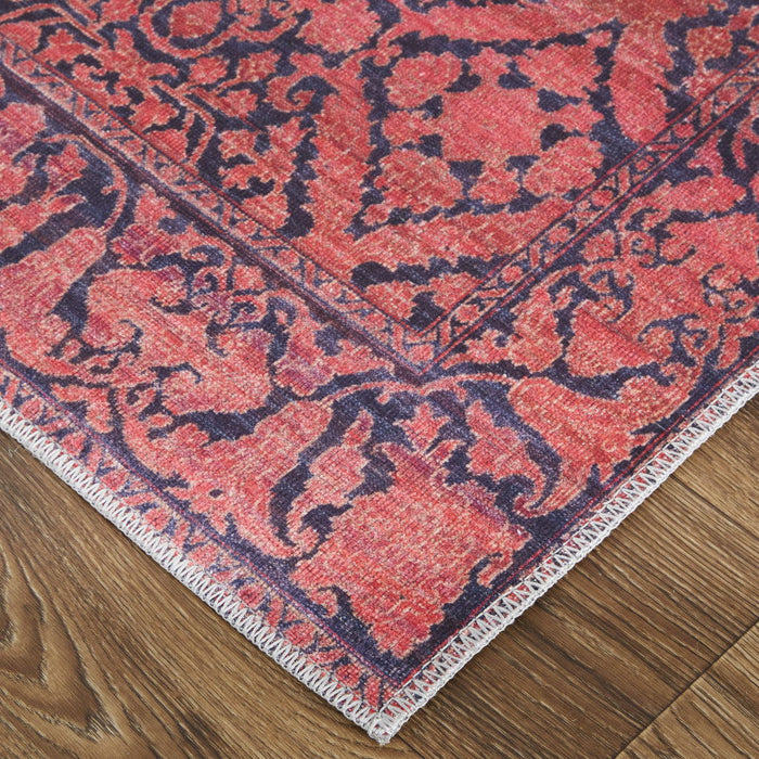 10' x 14' Floral Power Loom Area Rug - Red And Black