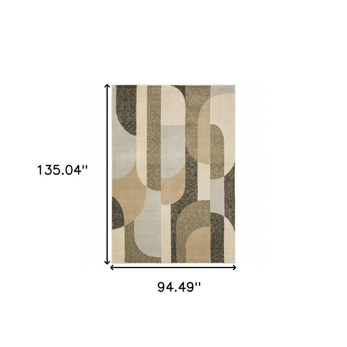 8' x 11' Geometric Power Loom Area Rug - Brown And Ivory