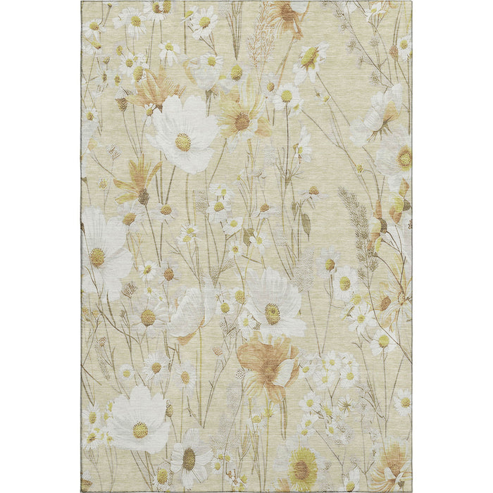 10' X 14' Floral Washable Area Rug With UV Protection (694092) - Wheat / Ivory
